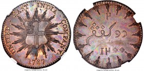 Sumatra. East India Company copper Proof Pattern 2 Kepings AH 1200 (1787) PR63 Brown NGC, KM-Pn9, Pr-29, Scholten-959e (RRRR). Type with oblique mille...