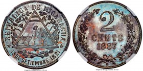 Republic copper Pattern 2 Centavos 1887-E PR64 Brown NGC, KM-Pn3. Sharp devices, glassy fields, and enticing pale sapphire patina.

HID99912102018