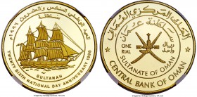 Sultanate. Qabus bin Said gold Proof "26th National Day" 1 Rial 1996 PR69 Ultra Cameo NGC, KM102. Commemorating the 26th Anniversary of the Sultanah. ...