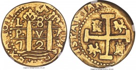 Philip V gold Cob 8 Escudos 1723 L-M XF Details (Removed From Jewelry) NGC, Lima mint, KM38.2. Clearly defined date, fully expressed pillars and cross...