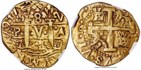 Ferdinand VI gold Cob 8 Escudos 1747 L-V XF45 NGC, Lima mint, KM47. 26.92gm. A wholesome and enticing first-year issue, with the central motifs clear ...