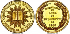 Republic gold "Consitution Reformation" Medal 1860 MS63 NGC, Fonrobert-9122. 28.35gm. 34mm. A truly beautiful representation exhibiting deep-hued gold...