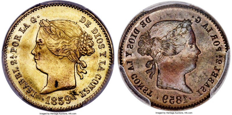 Spanish Colony. Isabel II gilt Uniface Specimen 2 Pesos 1859 SP62 PCGS, KM-TS5, ...
