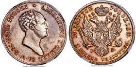 Alexander I of Russia 10 Zlotych (1-1/2 Roubles) 1824-IB AU50 NGC, Warsaw mint, KM-C101.2, Dav-248, Bit-823. An extremely rare piece, with a mintage o...