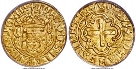 João II gold Cruzado ND (1481-1495) MS62 PCGS, Lisbon mint, Gomes-23.08, Fr-19. 3.51gm. Obv. Crowned coat-of-arms within polylobe. Rev. Greek cross wi...