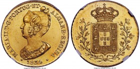 Maria II gold 6400 Reis (Peça) 1834 MS64 NGC, Lisbon mint, KM405, Fr-141. Unusually choice for the type with brilliant luster that remains pleasingly ...