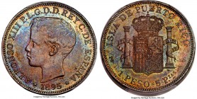 Spanish Colony. Alfonso XIII Peso 1895-PGV MS62 PCGS, KM24. A beautifully preserved specimen of a type that can be rather elusive in anything approach...