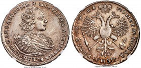 Peter I Rouble AѰКA (1721)-К AU53 NGC, Kadashevsky mint, KM157.5, Bitkin-481/487. Variety with large rosette above head. Obv. Laureate, armored, and d...