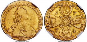 Catherine II gold 10 Roubles 1774-CПБ VF20 NGC, St. Petersburg mint, KM-C79a, Bitkin-29 (R), Diakov-303 (R1), Petrov 22 Roubles.  Obv. Crowned and dra...