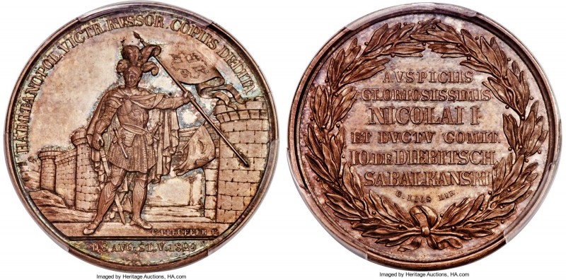 Nicholas I silver Specimen "Capture of Adrianopol" Medal 1829 SP65 PCGS, Diakov-...