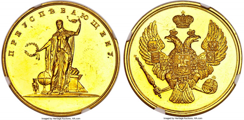 Nicholas I gold "Gymnasias" Medal ND (c. 1835) MS62 NGC, Diakov-523.4 (R2). 25.4...