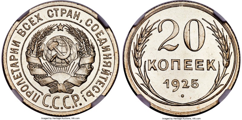 USSR Proof 20 Kopecks 1925 PR66 Cameo NGC, KM-Y88. Obv. National arms. Rev. Date...