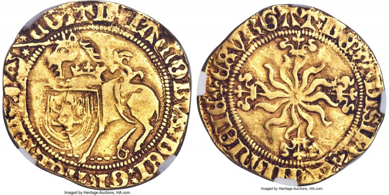James IV (1488-1513) gold Unicorn ND VF25 NGC, Edinburgh mint, Type 1, lis mm, 3...