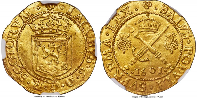 James VI (I) gold Sword and Scepter 1601 UNC Details (Scratches) NGC, Edinburgh ...