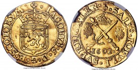 James VI (I) gold Sword and Scepter 1602 AU53 NGC, KM20, S-5460. 4.99gm. Wholly admirable, the offering brings a degree of luster and fullness of desi...