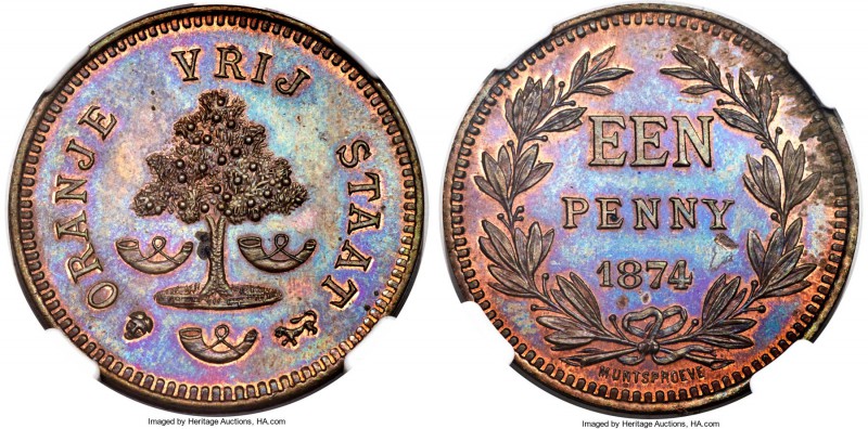 Orange Free State. Republic bronze Pattern Penny 1874 MS63 Brown NGC, Brussels m...