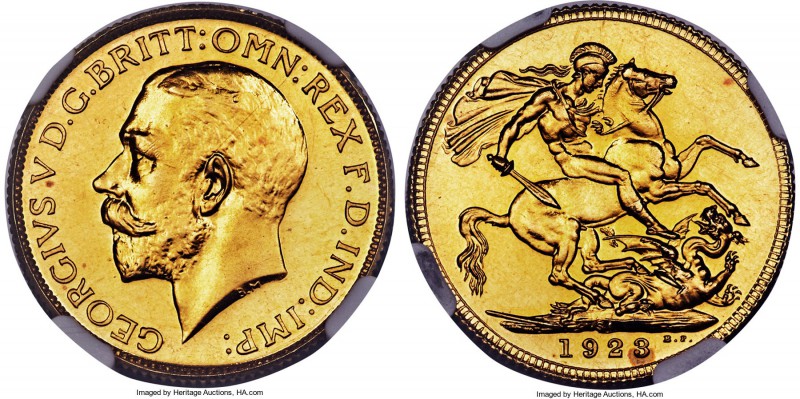 George V gold Proof Sovereign 1923-SA PR64 NGC, Pretoria mint, KM21, Hern-S338, ...