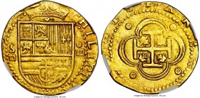 Philip II (1556-1598) gold Cob 4 Escudos ND S-D AU53 NGC, Seville mint, Cal-11, Cay-4143. 13.37gm. A beautiful and lustrous gold issue struck with a p...