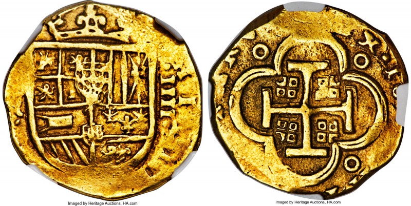 Philip IV gold Cob 4 Escudos ND (1630-1647)-R AU55 NGC, Seville mint, KM56.2, Fr...