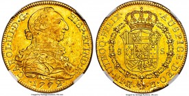 Charles III gold 8 Escudos 1772 M-PJ AU55 NGC, Madrid mint, KM409.1, Onza-720. Luminous for a circulated specimen, with a deep golden hue attesting to...