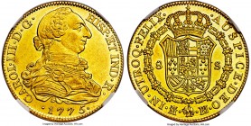Charles III gold 8 Escudos 1775 M-PJ MS61 NGC, Madrid mint, KM409.1. Fully struck, with all details impressively rendered. Although the specimen illus...