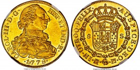 Charles III gold 8 Escudos 1778 M-PJ MS61 NGC, Madrid mint, KM409.1, Cal-59. Conditionally scarce for the type, with only two examples certifying Mint...