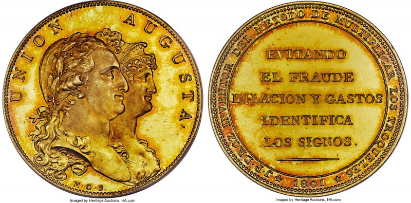 Charles IV gilt-bronze Specimen Medal 1801 SP65 PCGS, Bramsen-187, Julius-1038. ...