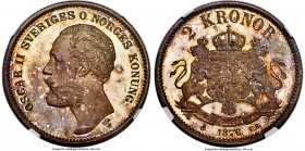 Oscar II Proof 2 Kronor 1876-EB PR66 NGC, KM742. Narrow date variety. An incredible example with razor sharp features and flashy mirror surfaces. The ...