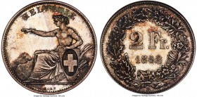 Confederation 2 Francs 1862-B MS66 NGC, Bern mint, KM10a, HMZ-21201d. Obv. Helvetia seated left. Rev. Date and value in wreath. Superbly struck, with ...