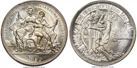 Confederation "Lugano Shooting Festival" 5 Francs 1883 MS67 PCGS, KMX-S16. Brilliant frosty white luster with a near-perfect strike and surfaces displ...