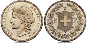 Confederation 5 Francs 1912-B MS61 NGC, Bern mint, KM34. The key date of the 5 Francs series. One of only 12 examples seen by NGC and PCGS combined. P...
