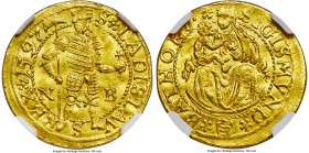 Sigismund Bathori gold Ducat 1597-NB MS65 NGC, Nagybanya mint, Fr-297, Resch-217, Husz-112. SIGISMVND * * BATHORI • *, the Madonna seated facing on lu...