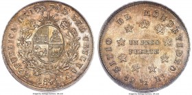 Republic "Montevideo Siege" Peso 1844 MS62 PCGS, Montevideo mint, KM5. With a mintage of just 1,500 specimens, this scarce Latin American crown is a p...