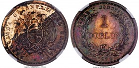 Republic copper Proof Pattern Doblon 1870 Proof Details (Altered Color) NGC, KM-Pn31. A very scarce copper pattern which was created in preparation fo...