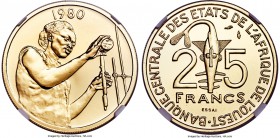 Federation gold Essai "F.A.O." 25 Francs 1980 MS64 NGC, Paris mint, KM-E10. Exceedingly rare, with a reported mintage of only 5 pieces. Obv. Taku-Asha...