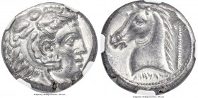 SICILY. Siculo-Punic. Ca. 300-289 BC. AR tetradrachm (24mm, 16.90 gm, 10h). NGC Choice AU 4/5 - 4/5. Head of young Heracles right, wearing lion skin h...