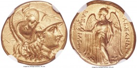 MACEDONIAN KINGDOM. Alexander III the Great (336-323 BC). AV stater (17mm, 8.54 gm, 12h). NGC AU 5/5 - 4/5. Late lifetime or early posthumous issue of...