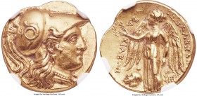 MACEDONIAN KINGDOM. Alexander III the Great (336-323 BC). AV stater (18mm, 8.55 gm, 3h). NGC Choice AU 5/5 - 3/5, Fine Style. Posthumous issue of 'Bab...