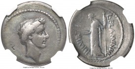 Divus Julius Caesar (49-44 BC). AR denarius (20mm, 3.84 gm, 8h). NGC Fine 5/5 - 3/5, bankers mark, graffito. Rome, 43 BC, moneyer L. Flaminius Chilo. ...