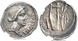 Q. Caepio Brutus (formerly M. Junius Brutus) as Imperator (42 BC). AR denarius (19mm, 3.72 gm, 4h). NGC Choice XF 4/5 - 5/5. Military mint traveling w...