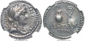 C. Cassius Longinus, Imperator and Assassin of Caesar (44-42 BC). AR denarius (20mm, 3.84 gm, 5h). NGC Choice XF S 5/5 - 5/5. Military mint moving wit...