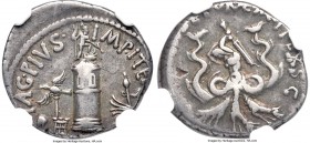 Sextus Pompey, as Prefect of the Fleet (43-35 BC). AR denarius (19mm, 3.68 gm, 12h). NGC VF 4/5 - 5/5. Uncertain mint in Sicily, 42-40 BC. MAG PIVS IM...