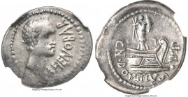 Cn. Domitius Ahenobarbus (41 BC). AR denarius (22mm, 3.62 gm, 8h). NGC VF 4/5 - 4/5. Military mint moving with Ahenobarbus. AHENOBAR, bearded male hea...