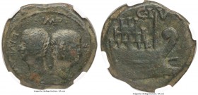 Octavian, as Imperator (43-27 BC), with Divus Julius Caesar (died 44 BC). AE dupondius (31mm, 20.58 gm, 11h). NGC VF 4/5 - 5/5. Vienna mint in Gaul, 3...