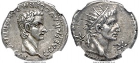 Gaius 'Caligula' (AD 37-41), with Divus Augustus (died AD 14). AR denarius (18mm, 3.64 gm, 6h). NGC Choice XF 4/5 - 3/5, Fine Style, edge marks. Lugdu...