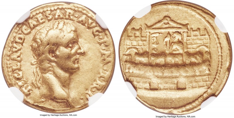 Claudius I (AD 41-54). AV aureus (18mm, 7.65 gm, 5h). NGC VF 4/5 - 4/5. Rome, AD...