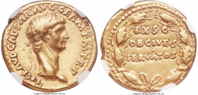 Claudius I (AD 41-54). AV aureus (18mm, 7.77 gm, 5h). NGC VF 5/5 - 3/5. Rome, AD 41-42. TI • CLAVD • CAESAR • AVG • GERM • P • M • TR • P, laureate he...