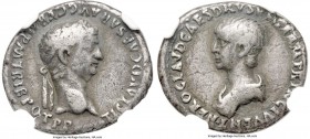 Claudius I (AD 41-54). AR denarius (18mm, 3.40 gm, 6h). NGC Fine 4/5 - 4/5. Rome, ca. AD 50-54. TI CLAVD CAESAR AVG GERM P M TRIB POT P P, laureate he...