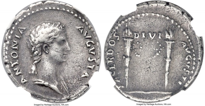 Antonia (died AD 37). AR denarius (18mm, 3.73 gm, 11h). NGC VF 4/5 - 4/5, edge m...