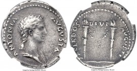 Antonia (died AD 37). AR denarius (18mm, 3.73 gm, 11h). NGC VF 4/5 - 4/5, edge marks. Rome or Lugdunum, AD 41-42. ANTONIA-AVGVSTA, draped bust of Anto...